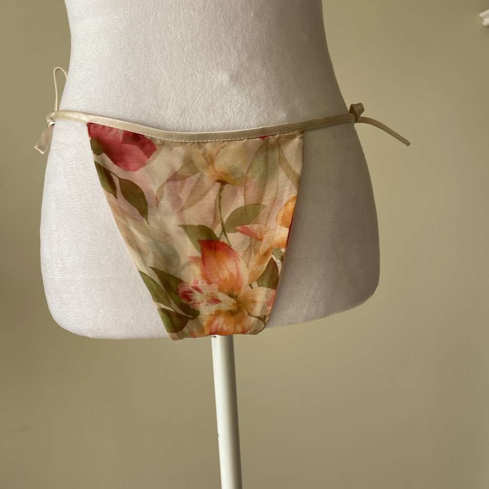 Floral Chiffon Lace Trim two pieces Lingerie Nightgown set Size M/L EUC - Picture 5 of 6